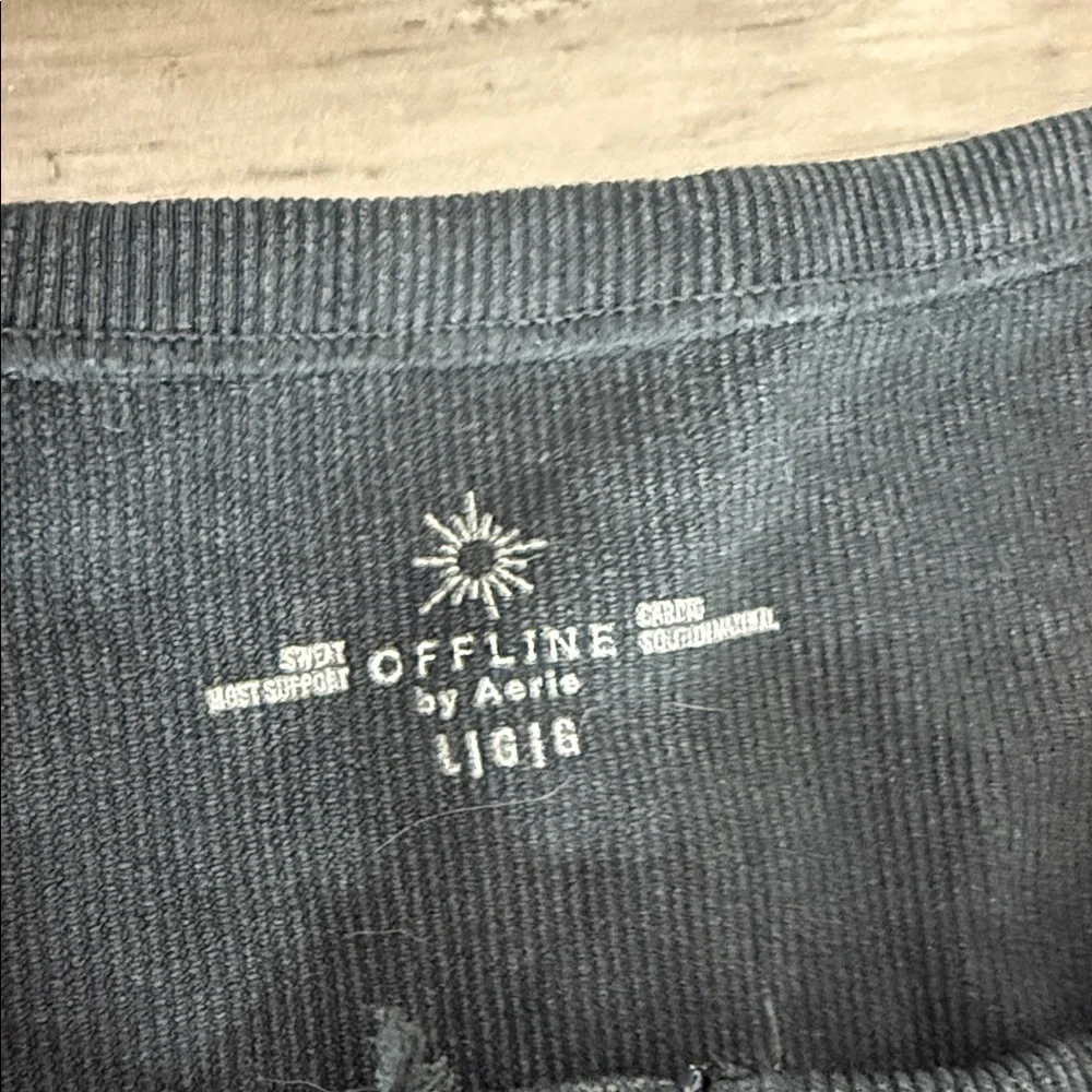 Aerie Offline | Charcoal Sports Bra Racerback - zipup front - longline - Large - Picture 2 of 3
